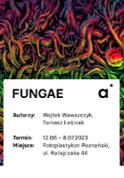 Exhibition poster: an abstract drawing showing numerous lines in red, green and yellow colours and information about the exhibition.