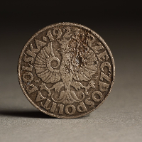 Photo from the exhibition: an old coin.