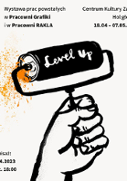 Exhibition poster: a drawing of a hand holding a paint roller; information about the event at the bottom and the top of the poster.