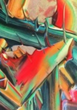 One of the exhibition works - colourful abstract painting.