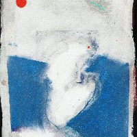 One of the artist's work in blue and white colours (abstraction).