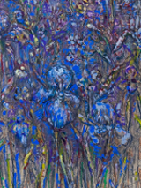 Painting presenting blue flowers.