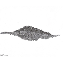 Grey drawing of a leaf on a white background.