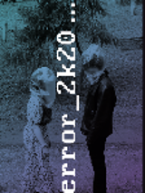 The couple are facing each other with plastic bags on their heads. Vertically, the name of the exhibition.