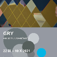 Poster divided into two parts with captions (information about the exhibition). Upper part in brown colours, lower part in grey colours