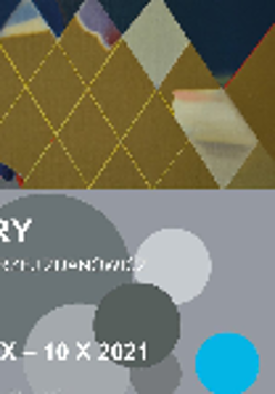 Poster divided into two parts with captions (information about the exhibition). Upper part in brown colours, lower part in grey colours