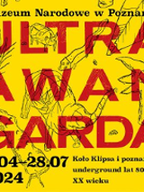 Red text (title of the exhibition) on yellow background. In the bottom information about the exhibition.