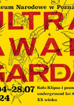 Red text (title of the exhibition) on yellow background. In the bottom information about the exhibition.
