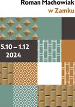 Exhibition poster: several squares in green, brown and white colours with various patterns on them. The title of the exhibition and dates of it.