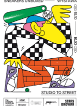 Exhibition poster - abstract colourful picture of a person.