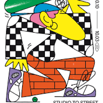 Exhibition poster - abstract colourful picture of a person.