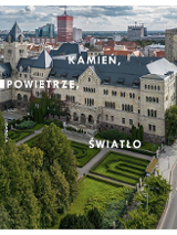 Castle Cultural Center and a fragment of the park from a bird's eye view. Buildings in the background.