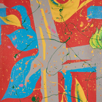 Exhibition poster: colourful shapes.