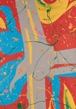 Exhibition poster: colourful shapes.
