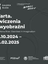 Exhibition poster: information about the event on black background.