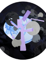 One of the exhibition works - abstract painting in a black circle.