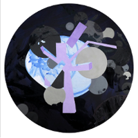 One of the exhibition works - abstract painting in a black circle.