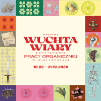 Colourful exhibition poster with information about the event.