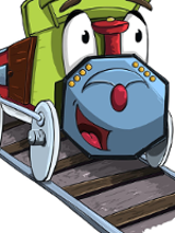 Drawing of a smiling toy train.