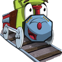 Drawing of a smiling toy train.