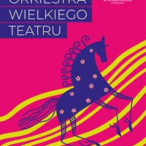 Colourful poster - violet horse on pink and yellow background.