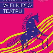 Colourful poster - violet horse on pink and yellow background.