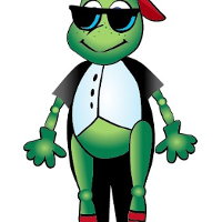 Drawing of a green cricket in black sun-glasses and dressed in a tailcoat.
