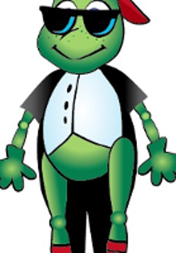 Drawing of a green cricket in black sun-glasses and dressed in a tailcoat.