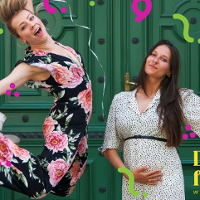 Two women, one of them in a jump.