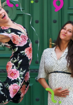 Two women, one of them in a jump.