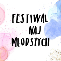 Festival poster: the title of the festival. White, blue and pink background.