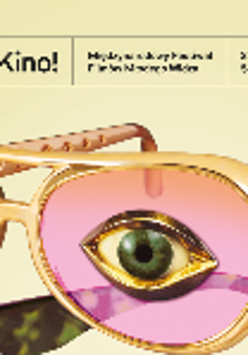 Festival poster - golden spectacles with pink glasses in one of which there is an eye. At the top of the poster - information about the festival.