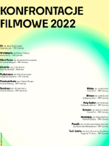 Festival poster - titles of films presented during the Festival; as a background - white-green-yellow circle.