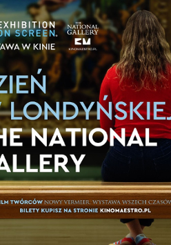 Event poster: photo of a woman sitting on a bench in a gallery and looking at the picture. Information about the event on the picture.