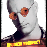 Film poster: photo of a bald man in sunglasses, in which the girl's face is reflecting.