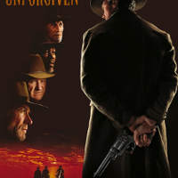 Film poster with photos of the actors. One of the actors is standing with his back to the camera, holding a gun.