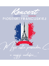 Concert poster - in the middle of it the drawing of Eiffel Tower, as a background for it colours of French flag.
