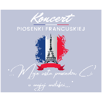 Concert poster - in the middle of it the drawing of Eiffel Tower, as a background for it colours of French flag.