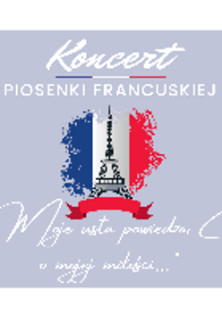 Concert poster - in the middle of it the drawing of Eiffel Tower, as a background for it colours of French flag.