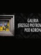 A painting on a black background and the name of the gallery