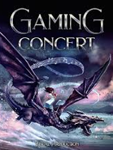 Concert poster in blue colours - a flying dragon with a person on it