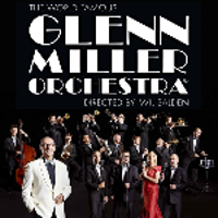 Event poster - picture of the Orchestra on the dark background and white inscription "Glenn Miller Orchestra"