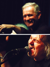 A photo divided into two - on each part a picture of one performer