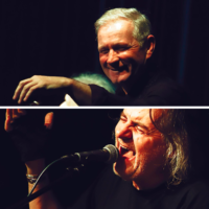 A photo divided into two - on each part a picture of one performer