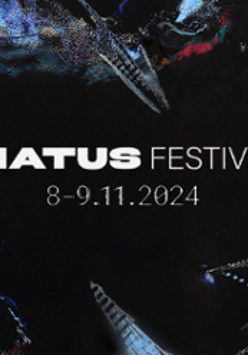Hiatus Festival with its name and date of it, dark background.