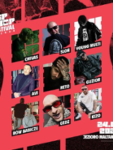 Poster with information about the event and small photos of performers.