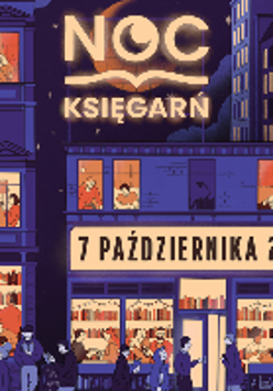 Event poster: a drawing of a building at night and information about the event.