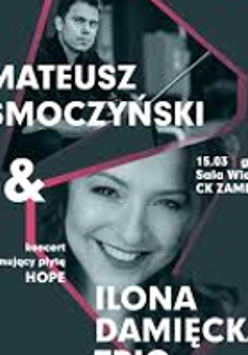 Black and white concert poster with photos of the performers and information about the event.