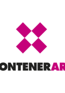 KontenerArt logo: four purple squares linked with their tops, under them - the name of the place: KontenerArt.