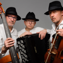 Picture of the members of the band - three men with musical instruments.